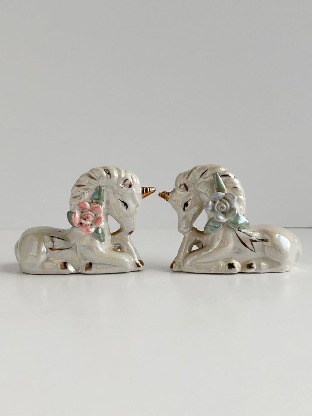 Vintage 90s Iridescent Porcelain Unicorn Figurines